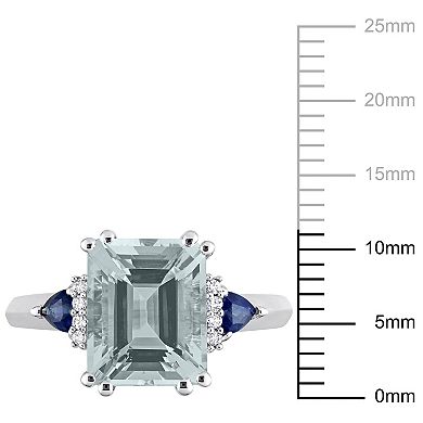 Stella Grace 14k White Gold Aquamarine, Blue Sapphire & Diamond Accent 3-Stone Ring