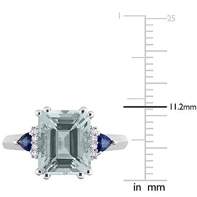 Stella Grace 14k White Gold Aquamarine, Blue Sapphire & Diamond Accent 3-Stone Ring