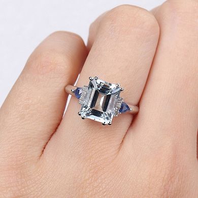 Stella Grace 14k White Gold Aquamarine, Blue Sapphire & Diamond Accent 3-Stone Ring