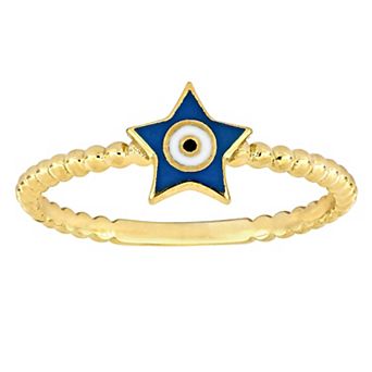 Stella Grace 14k Gold Turquoise & White Enamel Star Shape Evil Eye Ring