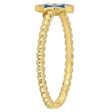 Stella Grace 14k Gold Turquoise & White Enamel Star Shape Evil Eye Ring