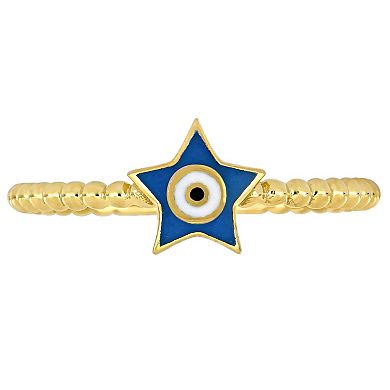 Stella Grace 14k Gold Turquoise & White Enamel Star Shape Evil Eye Ring
