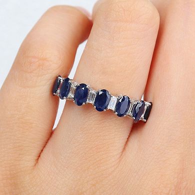 Stella Grace 14k White Gold Blue Sapphire & 1/3 Carat T.W. Diamond Anniversary Band Ring