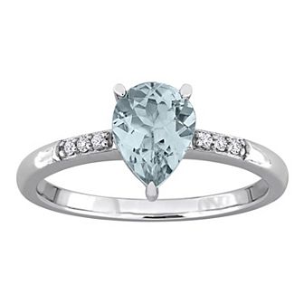 Stella Grace 14k White Gold Pear-Cut Aquamarine & Diamond Accent Ring