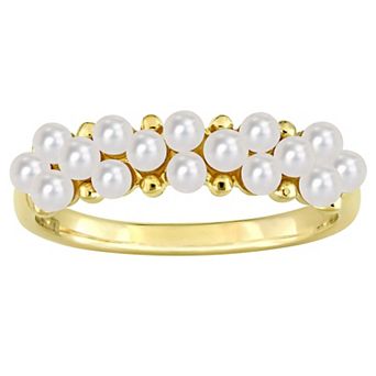 Stella Grace 14k Gold Freshwater Cultured Pearl Semi-Eternity Ring