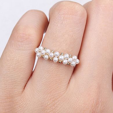 Stella Grace 14k Gold Freshwater Cultured Pearl Semi-Eternity Ring