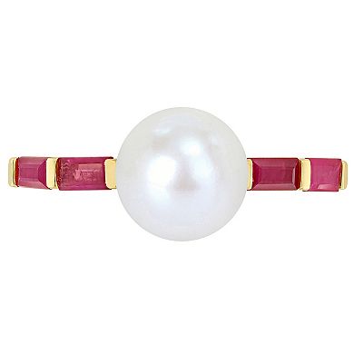 Stella Grace 10k Gold Freshwater Cultured Pearl & Ruby Stackable Ring