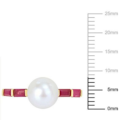 Stella Grace 10k Gold Freshwater Cultured Pearl & Ruby Stackable Ring