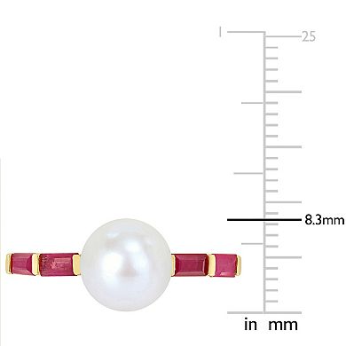 Stella Grace 10k Gold Freshwater Cultured Pearl & Ruby Stackable Ring