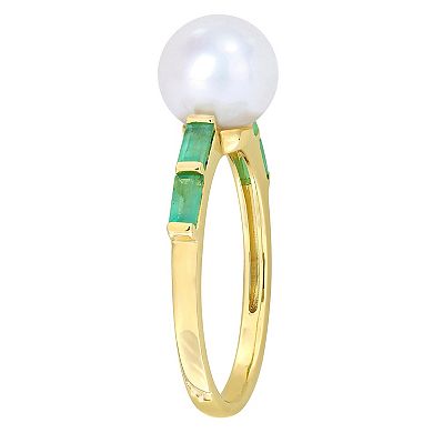 Stella Grace 10k Gold Freshwater Cultured Pearl & Emerald Stackable Ring