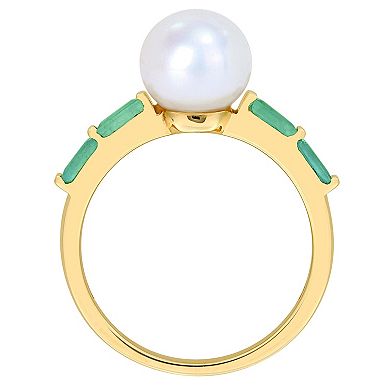 Stella Grace 10k Gold Freshwater Cultured Pearl & Emerald Stackable Ring