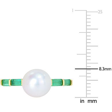 Stella Grace 10k Gold Freshwater Cultured Pearl & Emerald Stackable Ring