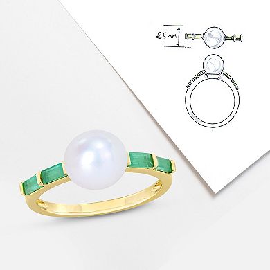 Stella Grace 10k Gold Freshwater Cultured Pearl & Emerald Stackable Ring