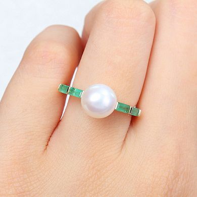 Stella Grace 10k Gold Freshwater Cultured Pearl & Emerald Stackable Ring