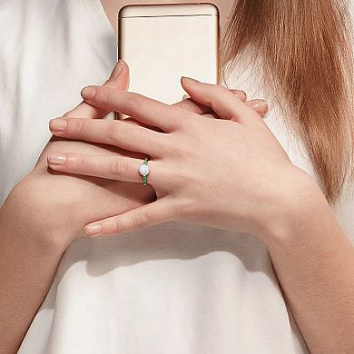 Stella Grace 10k Gold Freshwater Cultured Pearl & Emerald Stackable Ring