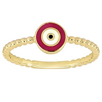 Stella Grace 14k Gold Pink & White Enamel Evil Eye Ring