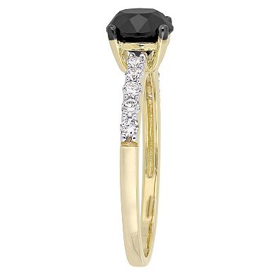 Stella Grace 14k Yellow Gold Black & White Diamond Engagement Ring