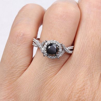 Stella Grace 14k White Gold Black & White Diamond Twist Engagement Ring