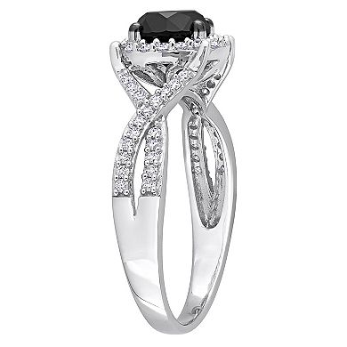 Stella Grace 14k White Gold Black & White Diamond Twist Engagement Ring