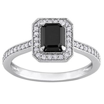 Stella Grace 14k White Gold 1 1/4 Carat T.W. Black & White Diamond Halo Engagement Ring