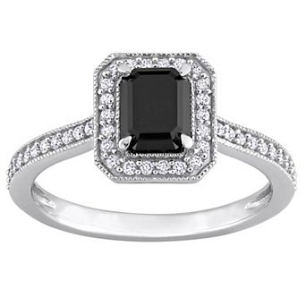 Stella Grace 14k White Gold 1 1/4 Carat T.W. Black & White Diamond Halo Engagement Ring