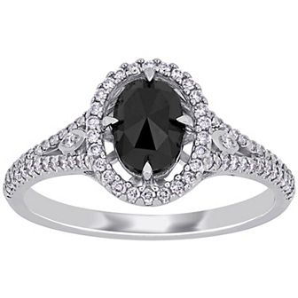 Stella Grace 14k White Gold 1-1/4 Carat T.W. Black & White Diamond Double Halo Engagement Ring