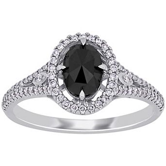 Stella Grace 14k White Gold 1-1/4 Carat T.W. Black & White Diamond Double Halo Engagement Ring