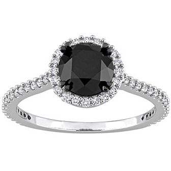 Stella Grace 14k White Gold 1 1/4 Carat T.W. Black & White Diamond Halo Engagement Ring
