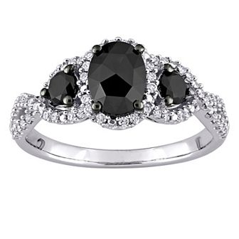 Stella Grace 14k White Gold 1 1/3 Carat T.W. Black & White Diamond 3-Stone Engagement Ring