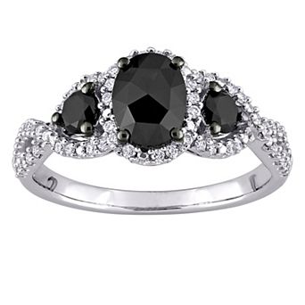 Stella Grace 14k White Gold 1 1/3 Carat T.W. Black & White Diamond 3-Stone Engagement Ring