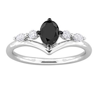 Stella Grace 14k White Gold 3/4 Carat T.W. Black & White Diamond Oval Engagement Ring