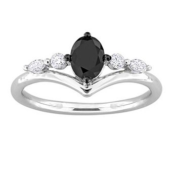 Stella Grace 14k White Gold 3/4 Carat T.W. Black & White Diamond Oval Engagement Ring