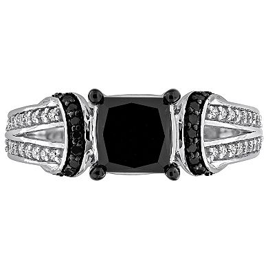 Stella Grace 14k White Gold 2 1/4 Carat T.W. Black & White Diamond Split Shank Engagement Ring