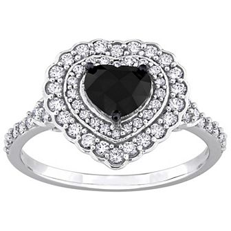 Stella Grace 14k White Gold 1 1/4 Carat T.W. Black & White Diamond Heart Engagement Ring