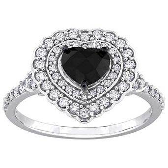 Stella Grace 14k White Gold 1 1/4 Carat T.W. Black & White Diamond Heart Engagement Ring