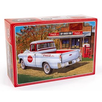 Round 2 AMT: 1955 Chevy Cameo Pickup Coca-Cola Authentic Vehicle Building Kit, Includes Vending Machine & Dolly