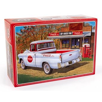 Round 2 AMT: 1955 Chevy Cameo Pickup Coca-Cola Authentic Vehicle Building Kit, Includes Vending Machine & Dolly