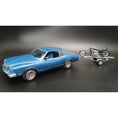 Round 2 MPC: 1:25 Scale Model Kit - 1980 Chevy Monte Carlo Class Action - 110 Parts, Includes Chopper & Trailer, Unpainted Replica Classic Car Building Kit