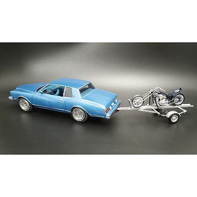 Round 2 MPC: 1:25 Scale Model Kit - 1980 Chevy Monte Carlo Class Action - 110 Parts, Includes Chopper & Trailer, Unpainted Replica Classic Car Building Kit
