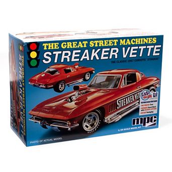Round 2 MPC: 1:25 Scale Model Kit - 1967 Chevy Corvette Stingray Streaker Vette - 105+ Parts, Unpainted Replica Muscle Car