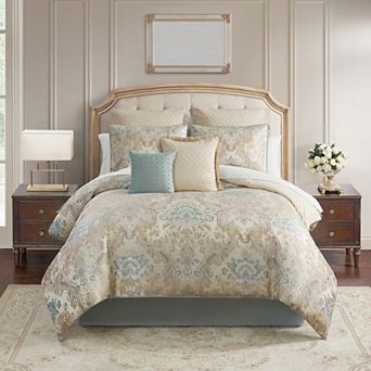 Marquis by Waterford Brona Blue 8 pc Comforter Set with Throw Pillows