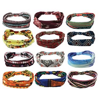 12 pc Wide Headbands Twisted Knot Wide Headbands Headbands For Women Orange Green Black Blue
