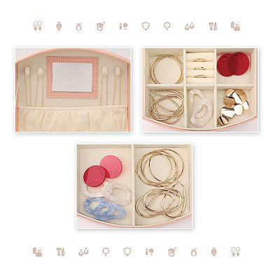 2 Layer Jewelry Box With Mirror Pu Leather Jewelry Organizer Case With Drawer