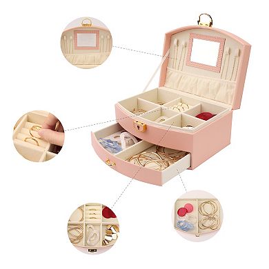 2 Layer Jewelry Box With Mirror Pu Leather Jewelry Organizer Case With Drawer