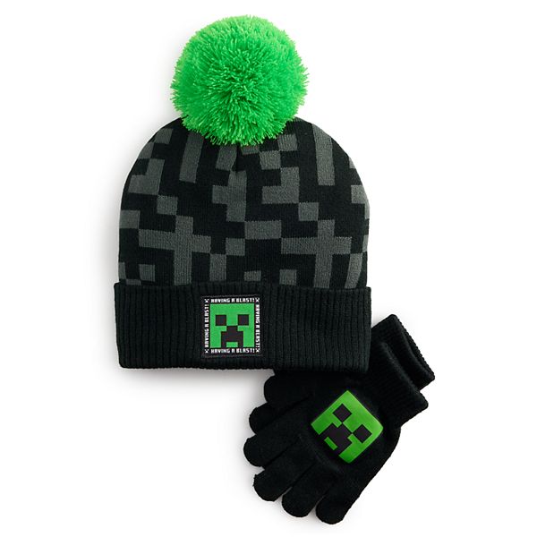 Boys 8-20 Minecraft Puff Top Hat and Gloves Set - Minecraft