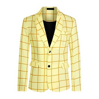 Formal Plaid Sports Coat For Men's Notch Lapel Prom Checked Pattern Blazer