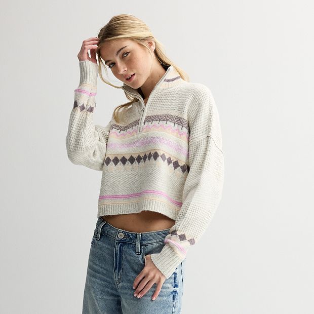売れ筋商品|||オニール カットソー トップス レディース Juniors' Kacey Quarter-Zip Long-Sleeve Sweatshirt Multi Color Juniors' Sugar Moon Long Sleeve Quarter Zip Jacquard Sweater