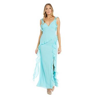 Women's R&M Richards Crepe Chiffon Ruffle Sleeve Flowy Maxi Dress