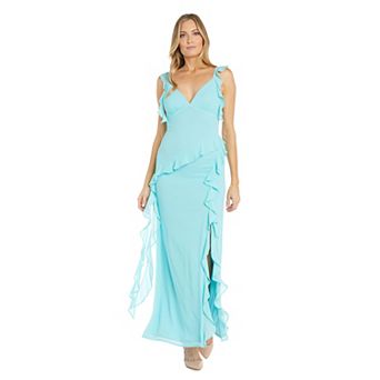 Women's R&M Richards Crepe Chiffon Ruffle Sleeve Flowy Maxi Dress