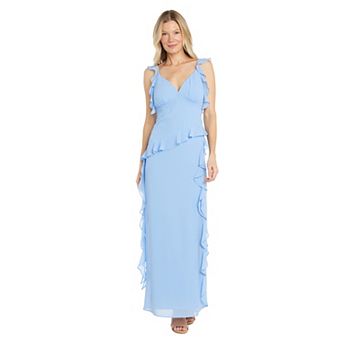 Women's R&M Richards Crepe Chiffon Ruffle Sleeve Flowy Maxi Dress